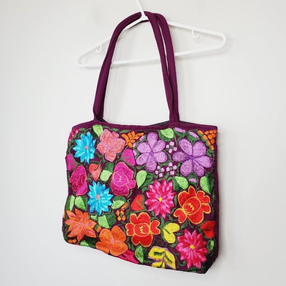 Vintage Bag Embroidered Boho Floral Shoulder Purple - Picture 2 of 11